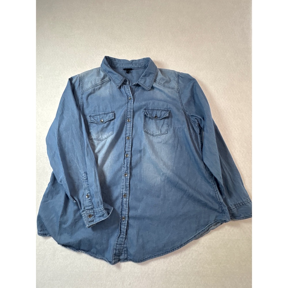 Torrid Womens Plus Size 2 Denim Button Down Shirt Blue Cotton Long Sleeve 0570